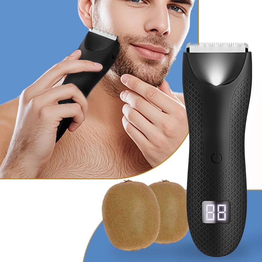 Men Electric Body Hair Trimmer IPX6 Pubic Hair Shaver LED Digital Display Groin Hair Clipper Ceramic Blade Body Groomer
