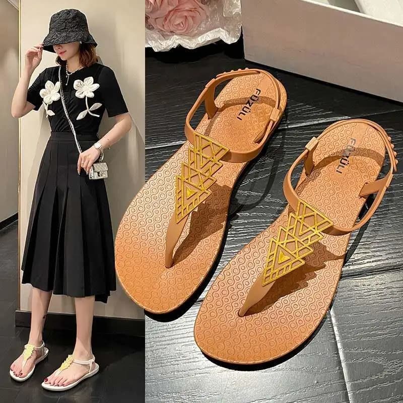 Summer Korean Style Fashionable Roman Sandals Women's Flat Bottom Thong Slippers Outdoor Anti-slip Student Beach Shoes