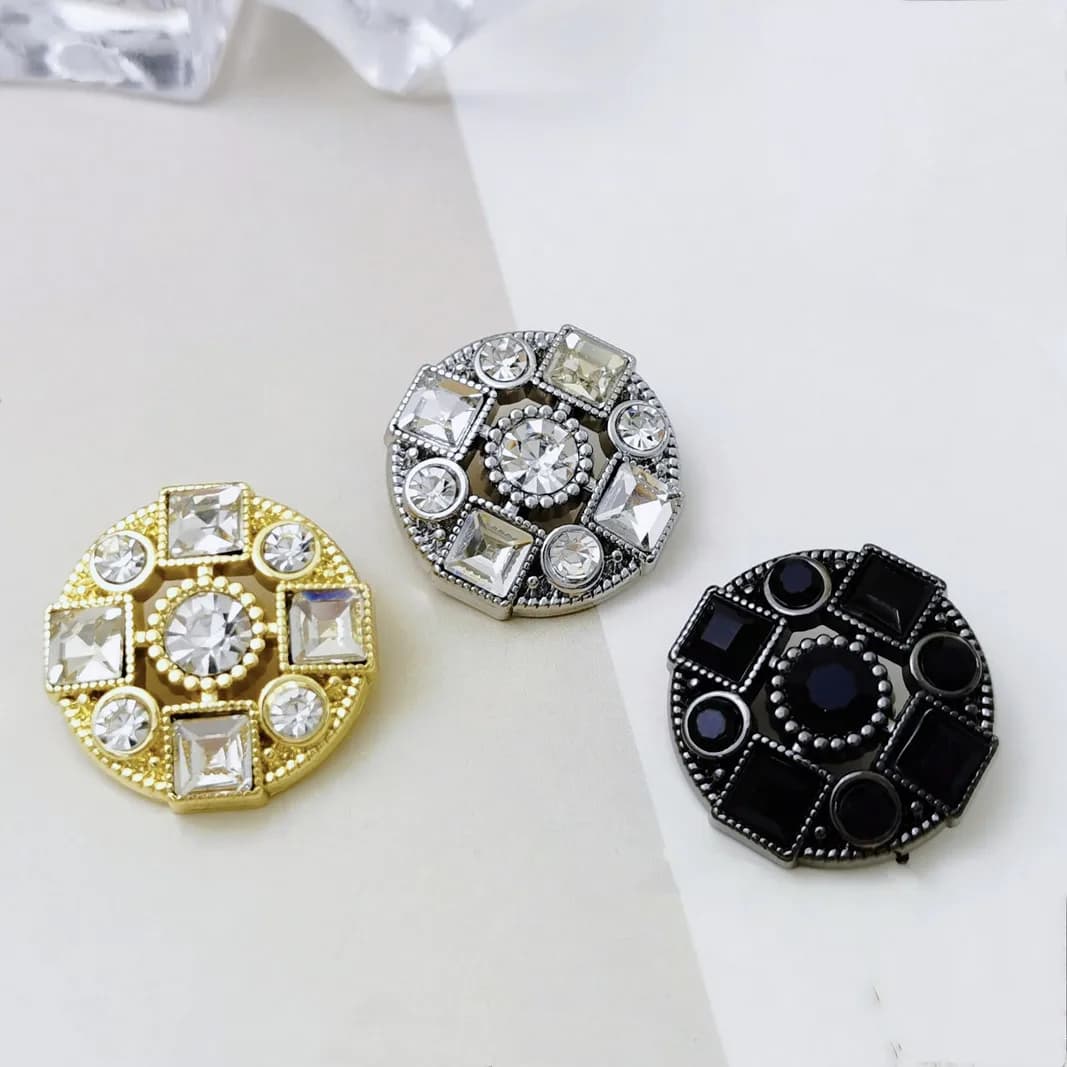 6PCS/Lot Diamond-encrusted Metal Button Suit Jacket Sweater Button Round Accessory Button