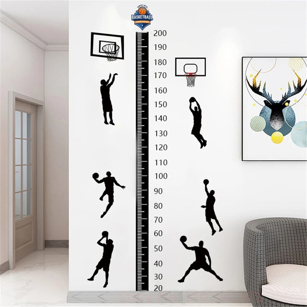 Adesivi per l'altezza del basket per la cameretta dei bambini Decorazione della camera da letto dei ragazzi Sport Misurazione dell'altezza Righello Adesivo da parete autoadesivo