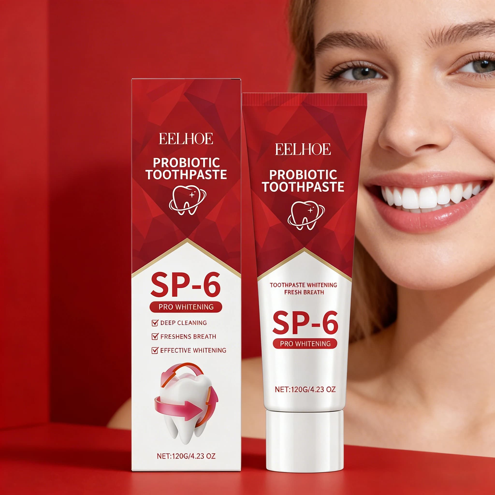 EELHOE SP-6 Dentifricio Probiotico Sbiancante per Rimozione Macchie, Rinfresca l'Alito, Migliora i Denti Gialli, Cura Fresca con Probiotici