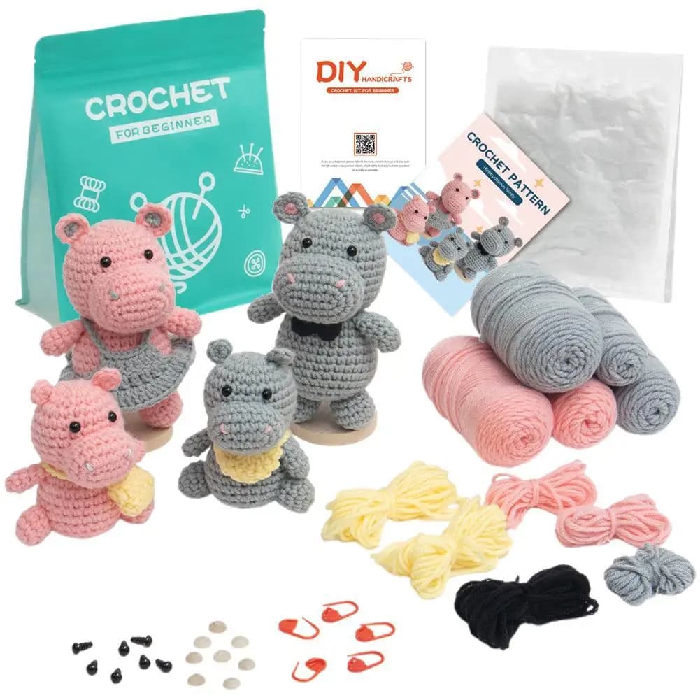 Kit per animali all'uncinetto con tutorial video Filato di cotone premium e strumenti essenziali per l'uncinetto Adatto ai principianti per l'artigianato fai-da-te