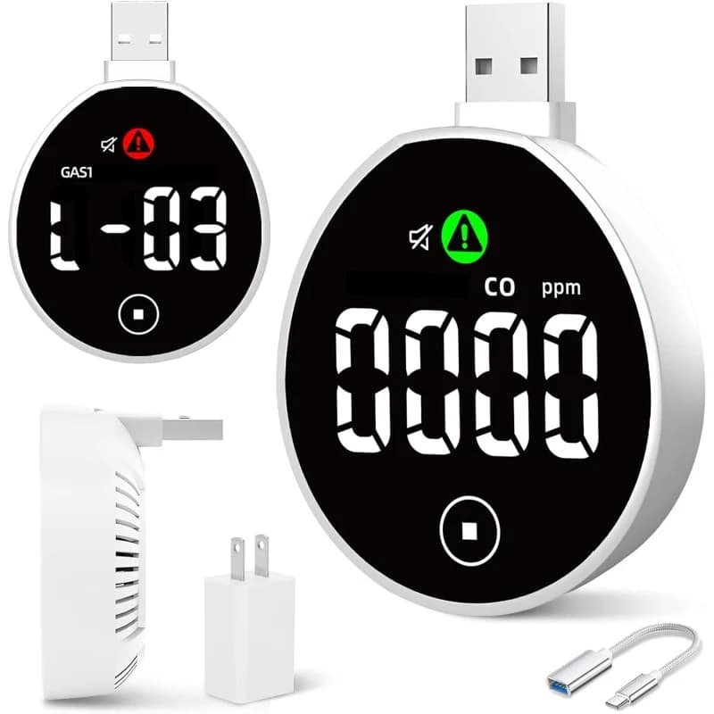 Rilevatori USB 2 in 1 di gas e monossido di carbonio con touch screen, allarme rilevatore di gas e CO plug-in/USB-A/USB-C alimentato,
