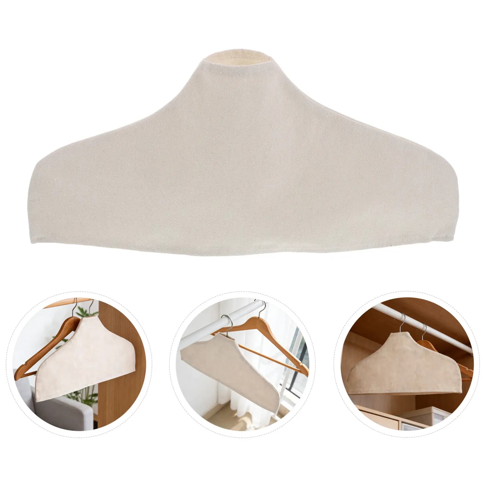 Set di 3 Coprispalle in Cotone Antiscivolo Beige e Bianco 8.2x17, Coperture Antipolvere per Appendiabiti, Protezione per Armadio e Guardaroba