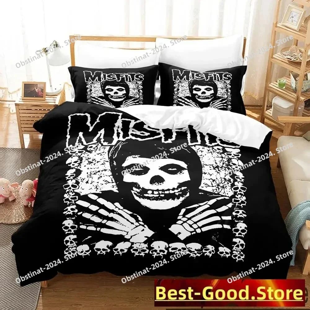 Stampa 3D The Misfits Glenn Danzig Set letto stampato Copripiumino Federa Set biancheria da letto Lenzuolo Copripiumino Completo Queen Size