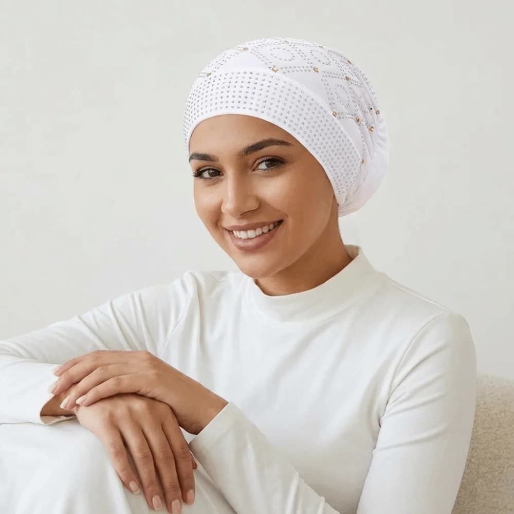 Mesh Turban Rhinestone Turban Hat Shiny Mesh Fishtail Cap Lightweight Scalloped Edge Headwrap Cap Daily Wear