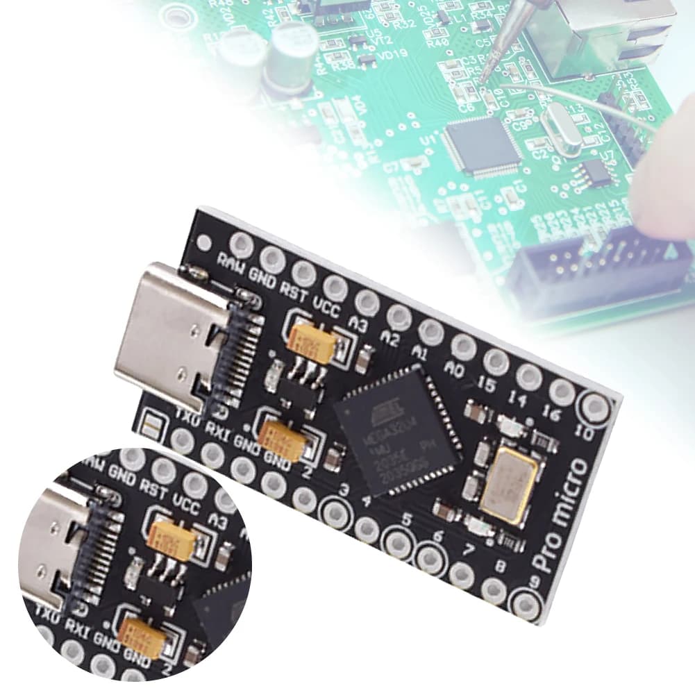 Scheda di Sviluppo Pro Micro ATmega32U4 USB Type-C con Connettore a 2 File di Pin, Micro USB/Type-C, 5V 16MHz per Arduino