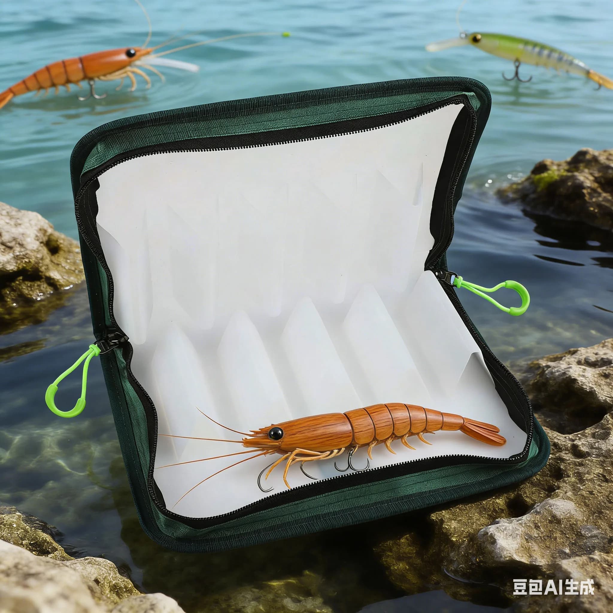 Waterproof ABS fishing bait bag, anti anchoring, with rigid shell, for wooden shrimp baits, fishing gear boxes, spare accessories