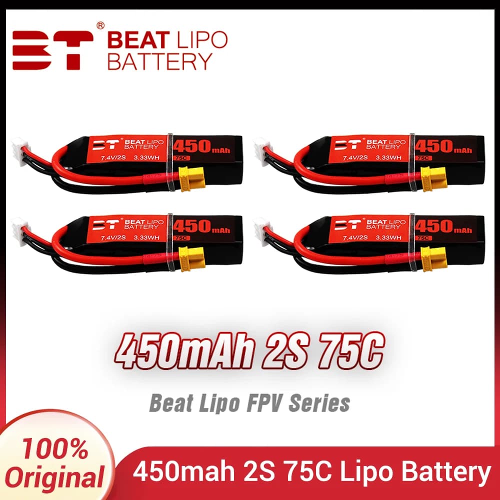 BEAT 2S 7.4V 450mAh 75C LiPo Battery 1PC/2PCS/3PCS/4PCS/5PCS/6PCS For RC Helicopter Quadcopter FPV Racing Drone With XT30 Plug