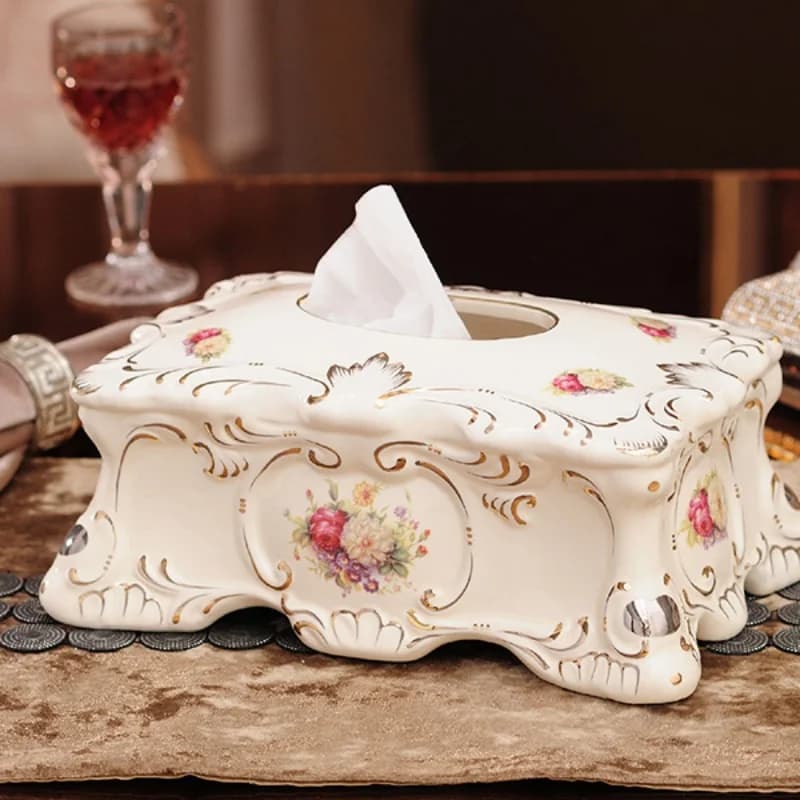 Ceramic Ttissue Box/European Style Floral Pattern Paper Box/Creative Home Napkin Paper Case,/Living Room Coffee Table Storage C