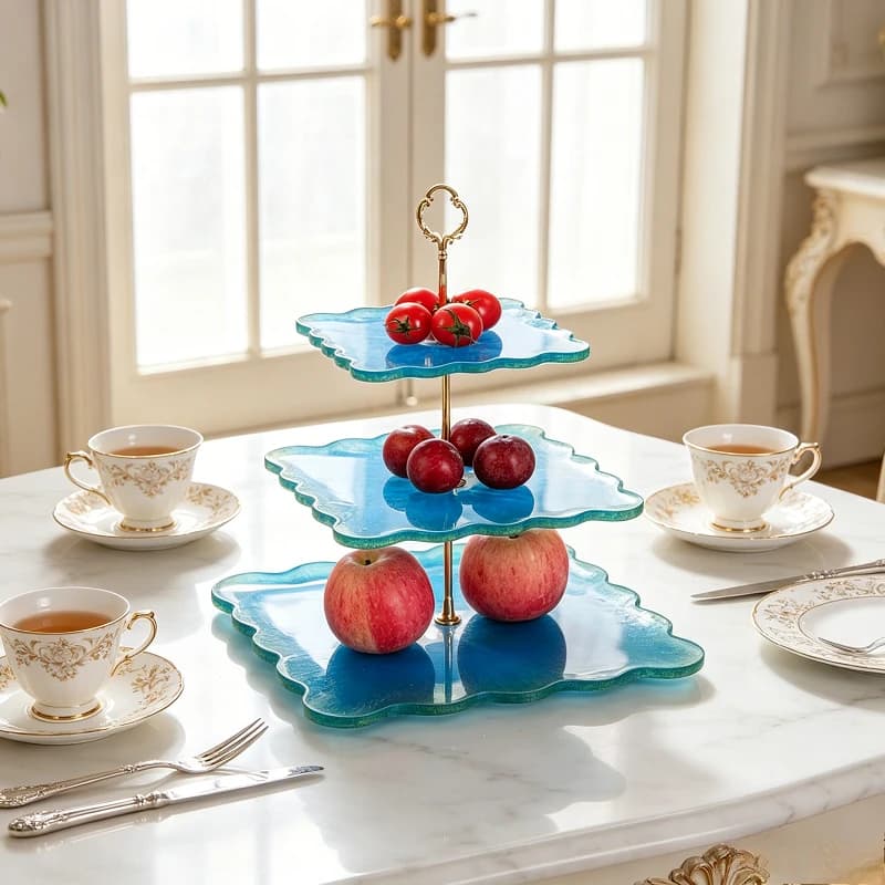 Stampo quadrato in silicone a tre strati con decorazioni in resina epossidica, ideale per decorazioni domestiche, gioielli e piatti da frutta