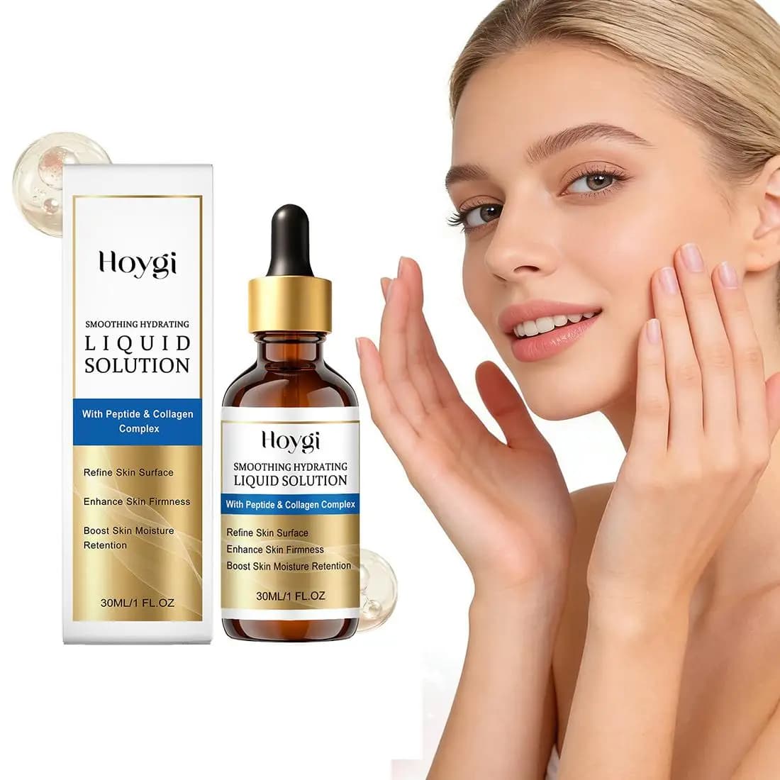 Soluzione Liquida Idratante Levigante per la Cura della Pelle del Viso, Siero Peptidico con Collagene, Idratazione Profonda e Rassodante per le Linee Sottili