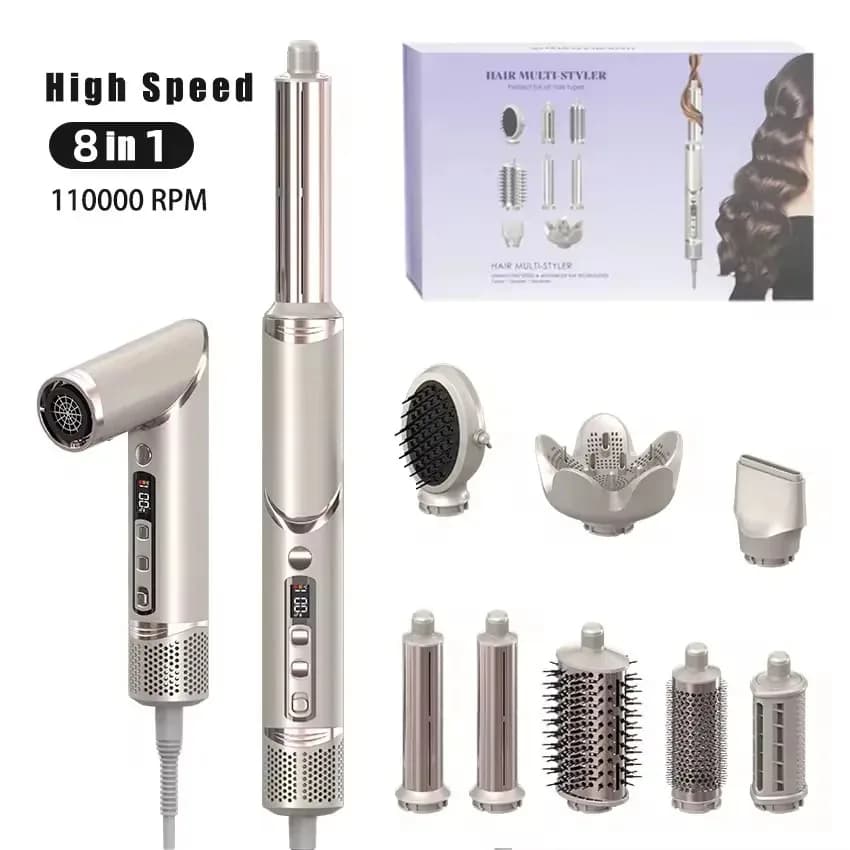 Set Hair Dryer 8-in-1 Ion Negative, Air Brush Multifunction for Hair Styling Anti-Crespo Ion Care, Co