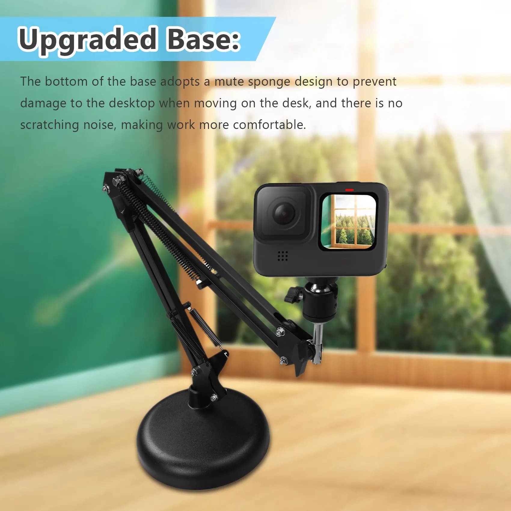 ABIK webcam support for desktop, improved round base scissors support, for Logitech webcam