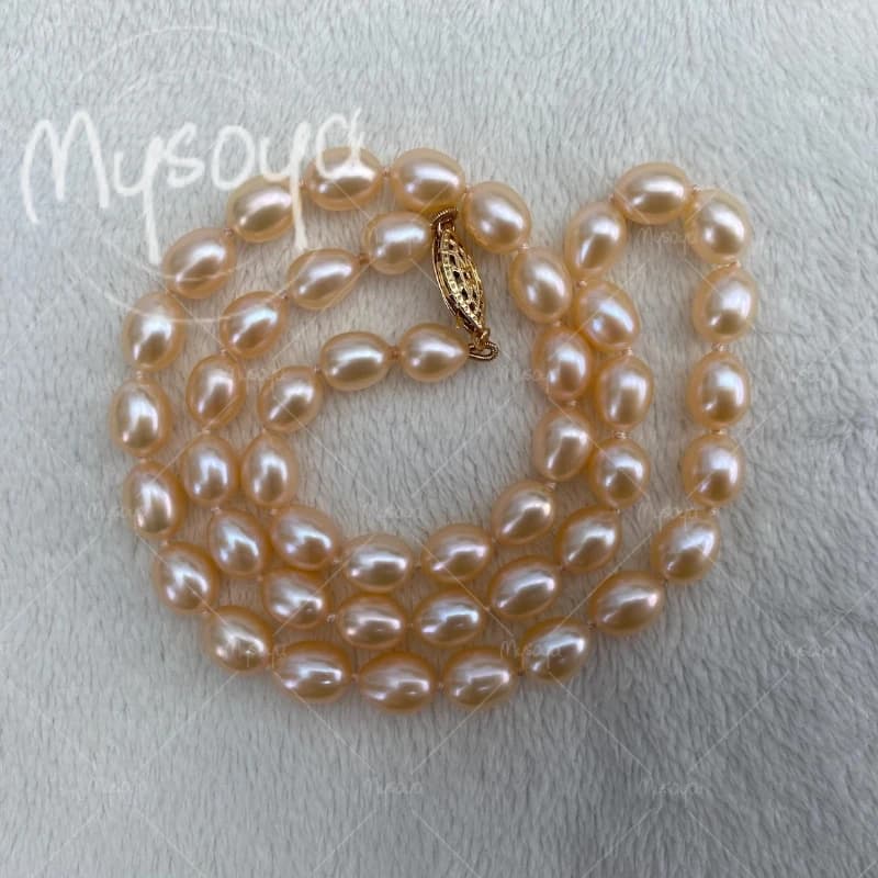 MYSOYA Collana di perle d'acqua dolce rosa a forma di riso da 7-8 mm per fidanzata/mamma, per matrimonio/compleanno/regalo per la festa della mamma A0513