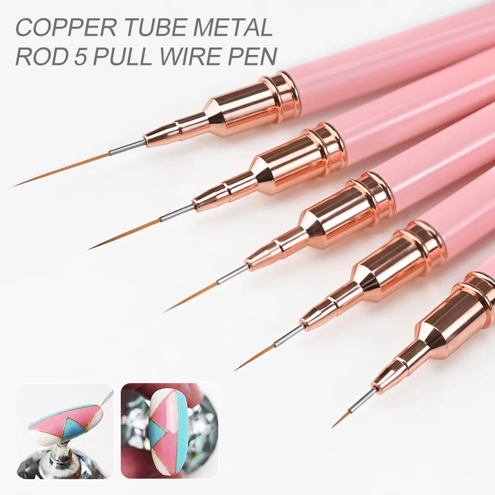 7/10/12/15/20m Rosa Francese Unghie Artistiche Liner Pennello 5 Pz/set Ultra-sottile Linee Allungate Unghie Disegno Penna Pennello Manicure FAI DA TE