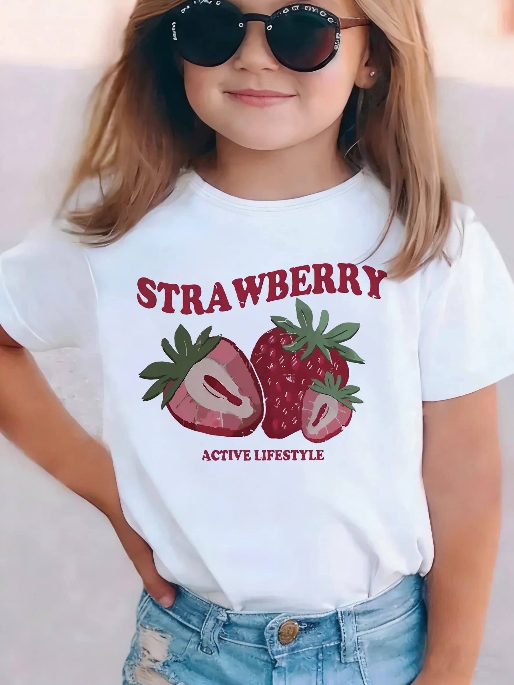 T-shirt divertenti Y2K con fragole, manica corta anni '90, per bambini e ragazzi, top casual estivo primaverile