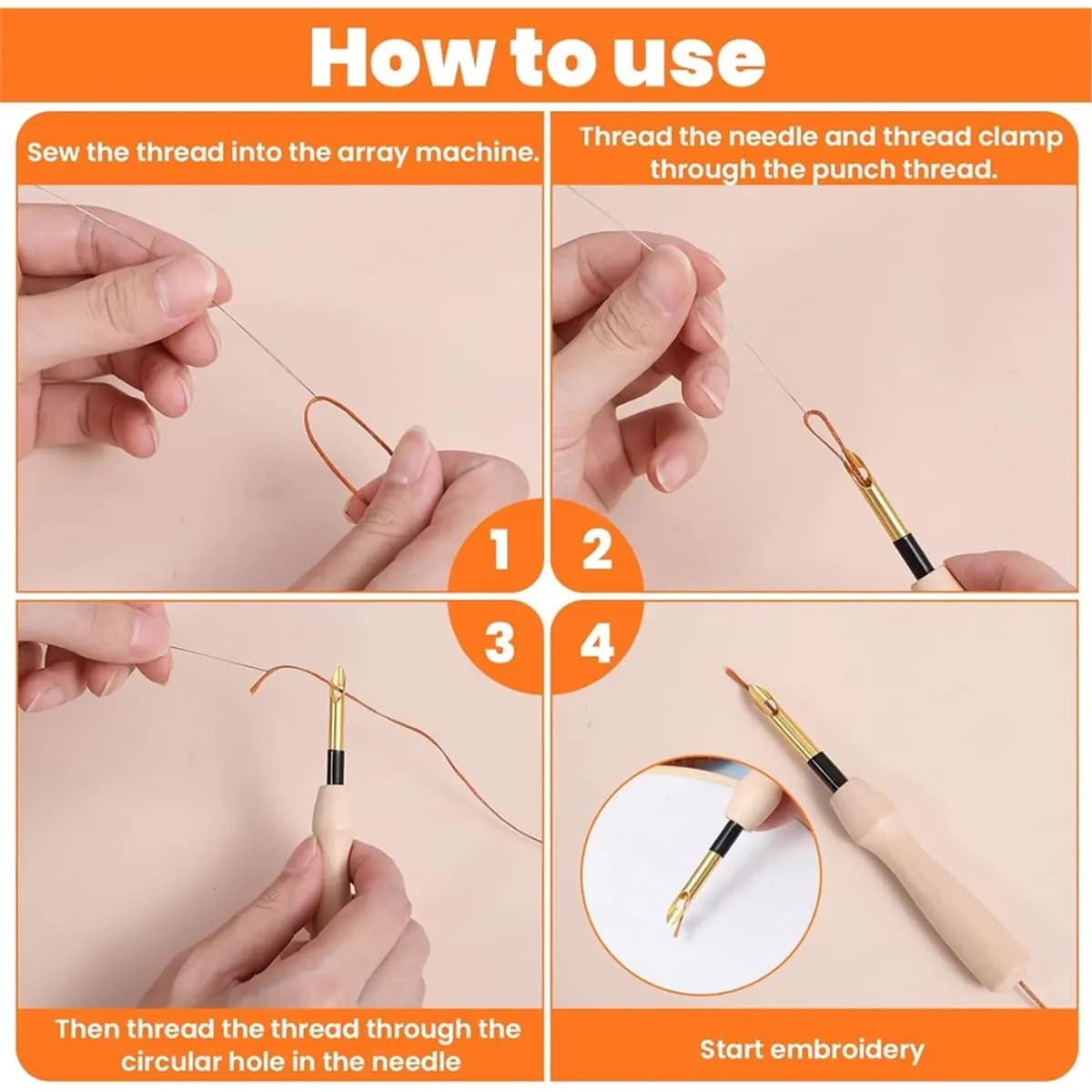 NEW 12 Pcs Punch Kit, Embroidery Wooden Handles Punch Tool Adjustable Needle,for Adult Beginners, DIY Craft