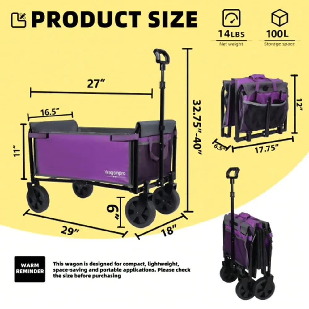 Carrello Pieghevole Convertibile a 4 Ruote con Sedile e Guinzaglio per Cani, Carrello Utilitario Pieghevole Resistente per Campeggio, Spiaggia, Shopping