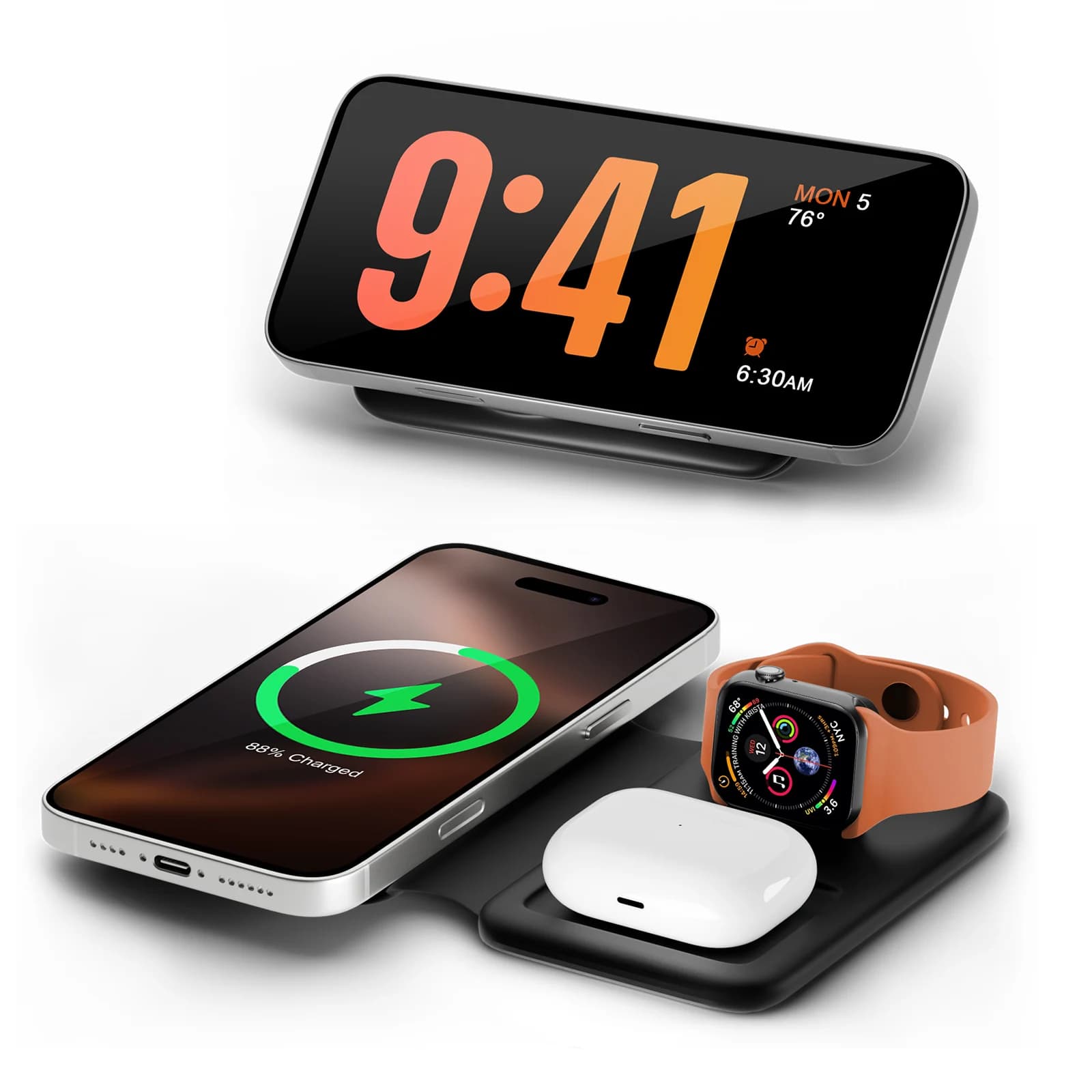 Wireless charging station 3 in 1 magnetic folding 15 W for Apple iPhone 16 15 14 13 12 Pro/Pro Max/Plus/Watch and Airpod devices