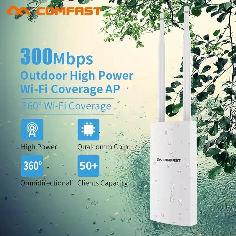 Comfast 300Mbps Router WiFi esterno Extender a lungo raggio Punto di accesso wireless Antena Ripetitore Wifi 2.4G Ripetitore di segnale 48V POE