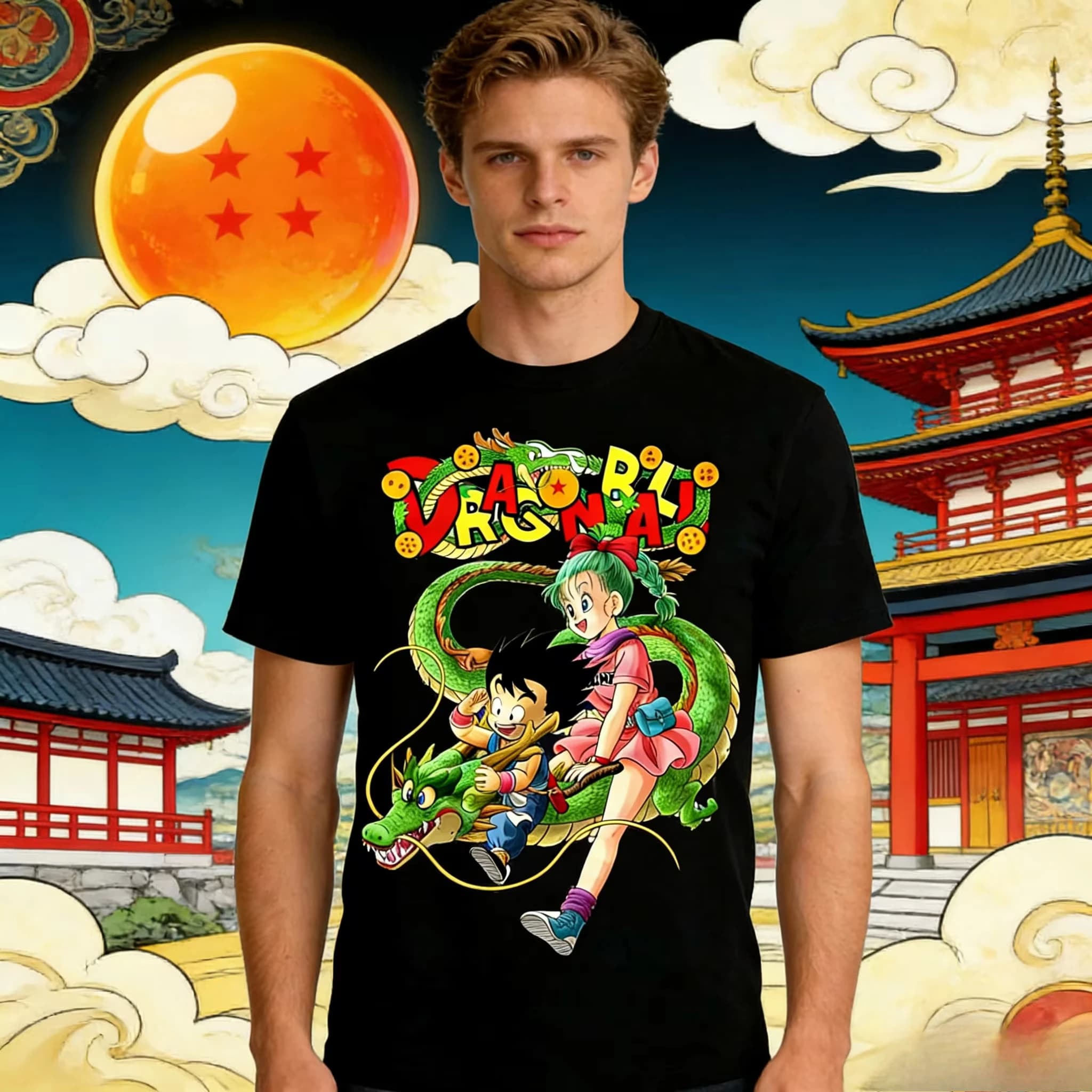 T-shirt Vintage Anime Dragon Ball Estate 2026, Maglietta Casual Larga in Puro Cotone da Uomo Goku & Bulma per Uso Quotidiano e Sportivo Stile Y2K