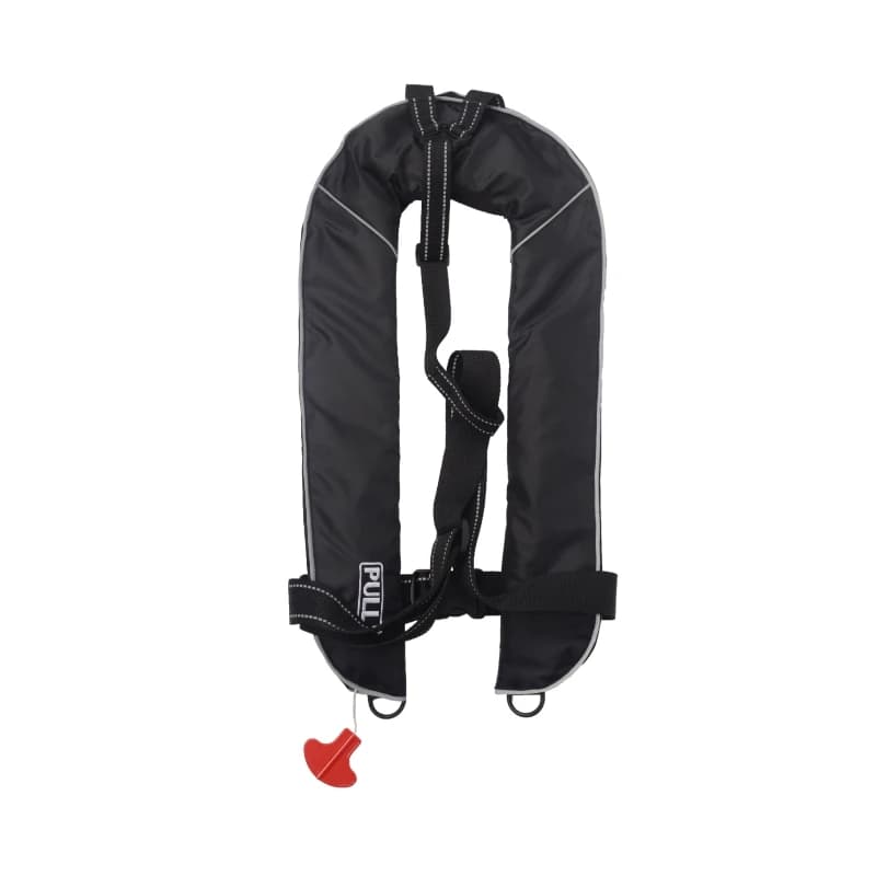 Giubbotto di salvataggio gonfiabile nero automatico, 150N PFD, giubbotto di salvataggio marino professionale per canoa, approvato SOLAS, certificato EN396