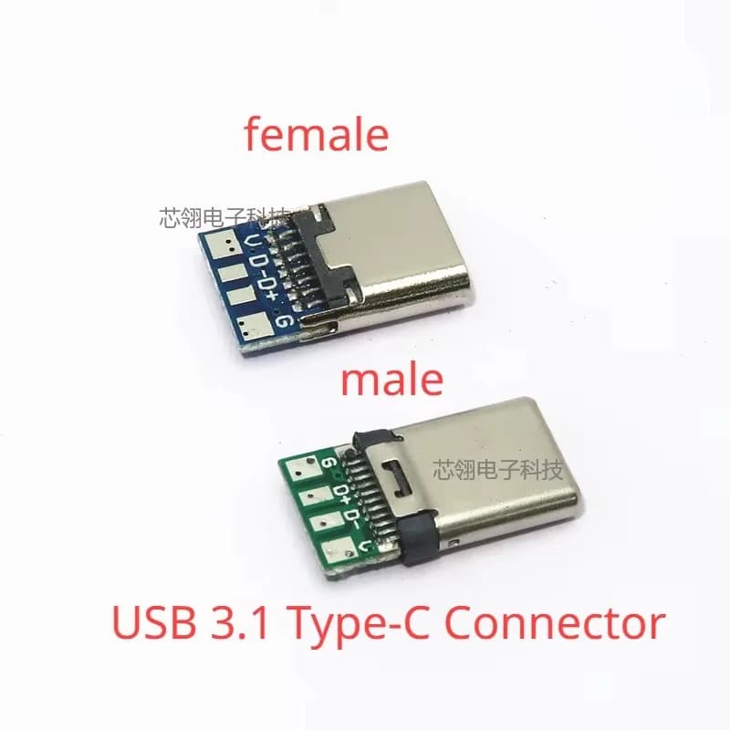 Connectors USB 3.1 type c male/female Jack Tail 24pin usb male plug electrical terminals welding data cable DIY support PCB card