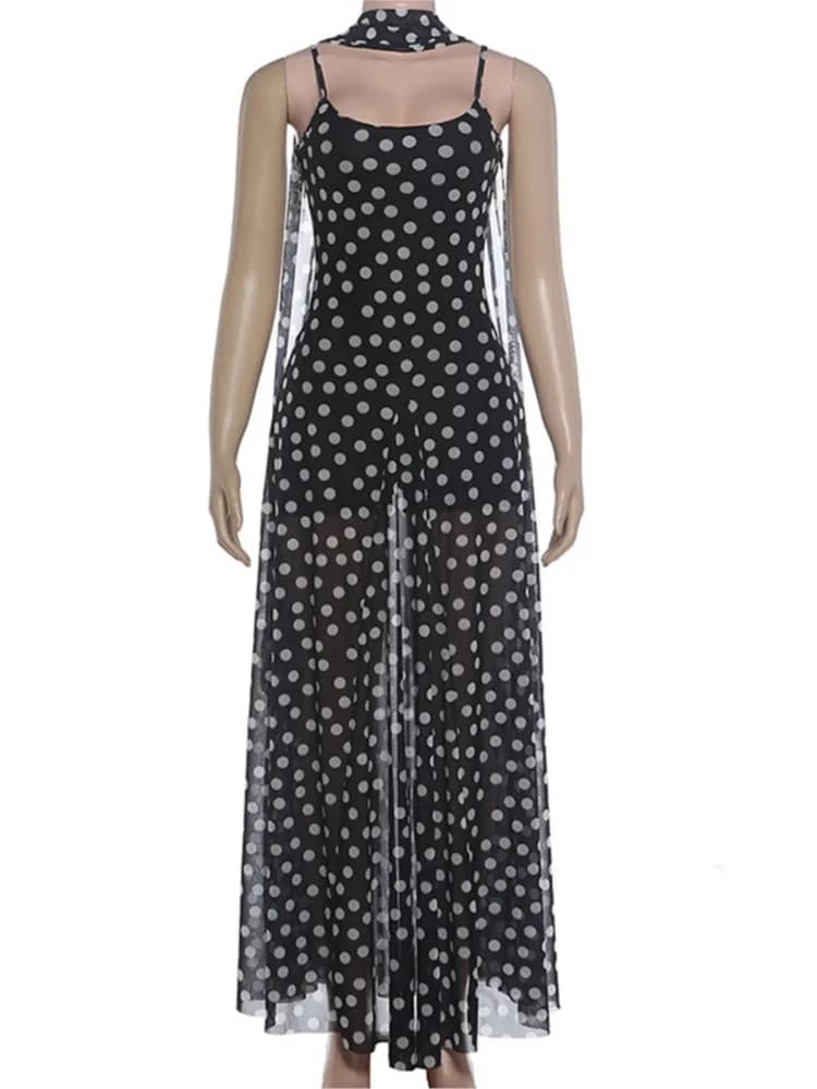Summer Cover Ups Women Swimsuit Spaghetti Strap Sleeveless Robes Bathing Suit New Polka Dot Beach Holiday Maxi Dresses Cover-Up