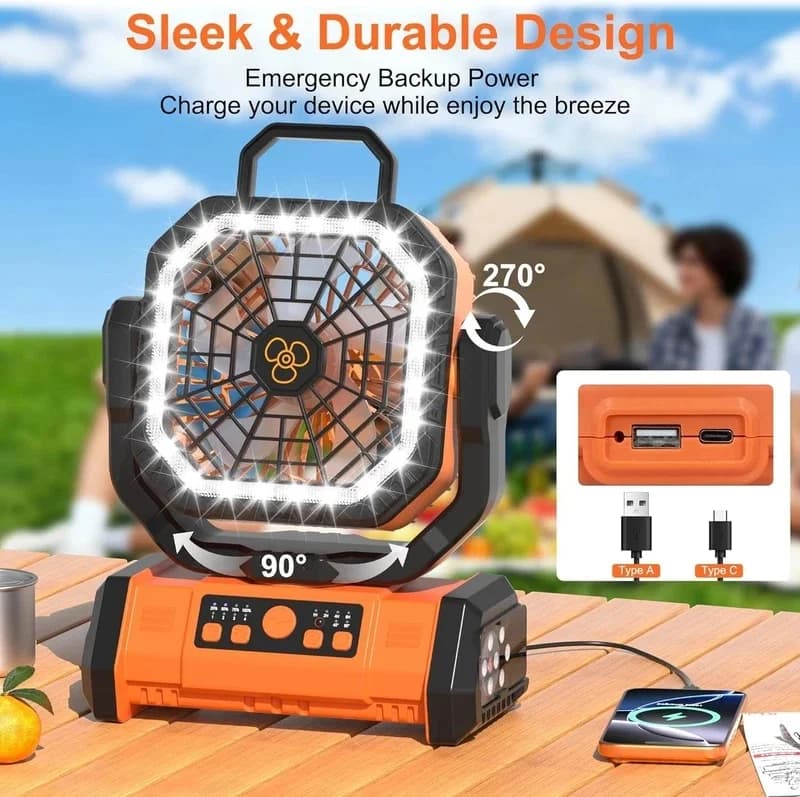 Multifunctional Portable Cooling Fan 20000mAh Waist‑clip Fan,Folding Hand‑held Turbo Fan,270°Rotatable Camping Fan With LED Light Outdoor Rechargeable Mini Air Cooler For Camping Working Travel