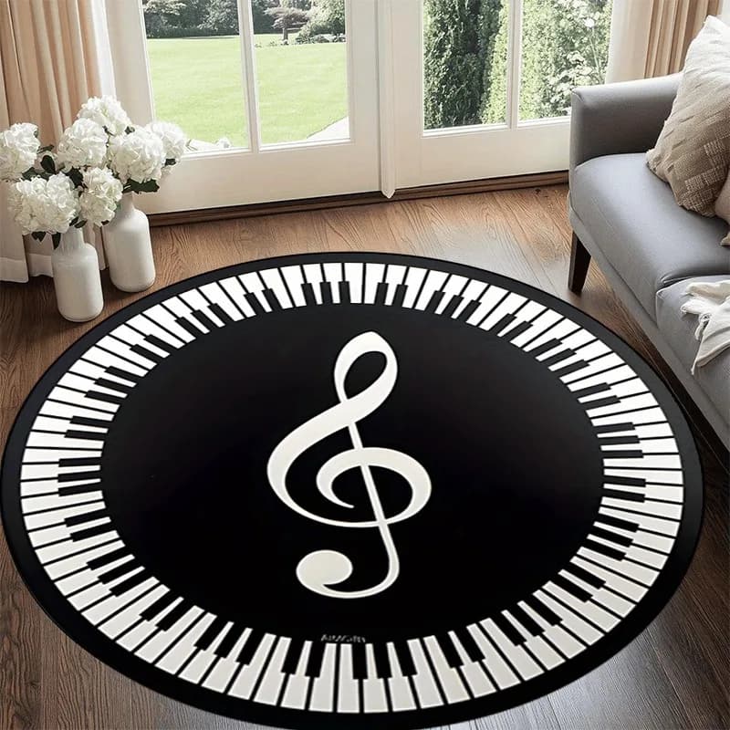 Tappeto Rotondo Musicale CD per Soggiorno, Tappetino Antiscivolo per Ragazzi, Cuscino per Sedia, Tappeti Rotondi per Camera da Letto, Tappeto con Design Musicale