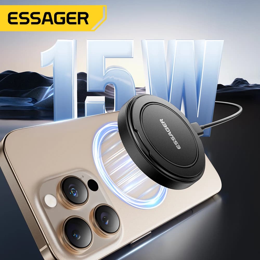 Essager Magnetic Wireless Charger with 15W Quick Charging Support for iPhone16 15 14 13Pro Max Airpods Mini Wireless Phone Charger