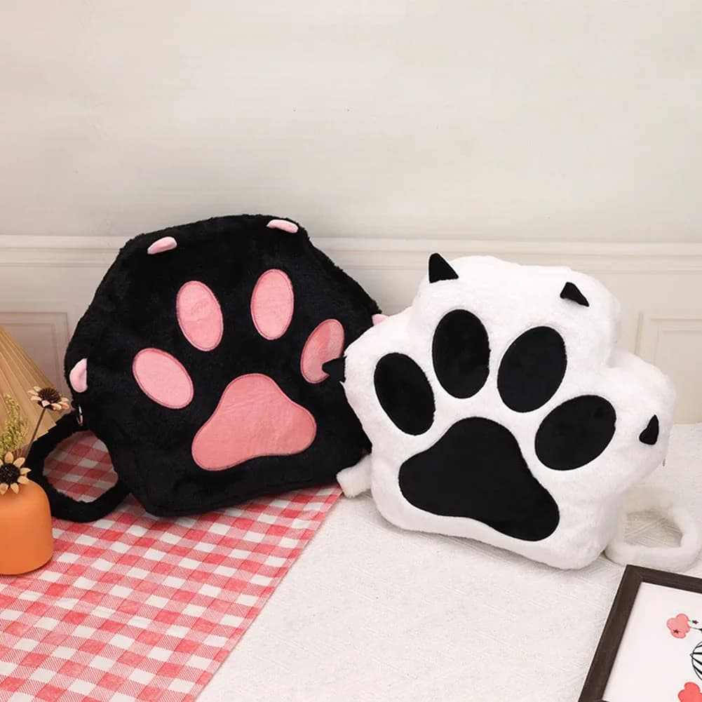 Zaino in peluche con zampa di gatto carino con cinghie regolabili Borsa da scuola dolce Borsa per ragazze JK Zaino per cartoni animati per donne e ragazze