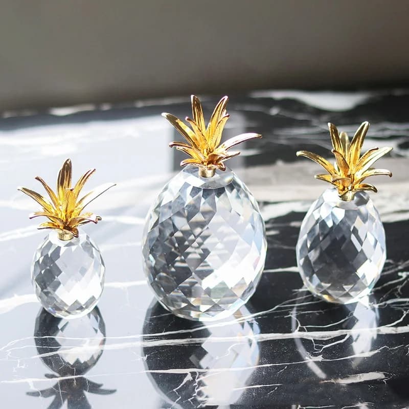 Transparent Crystal Fruit Glass Crafts Metal Ananas Ornament Simulated Ananas Figurine Decorative Home Decoration