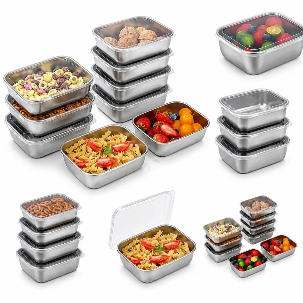 6PCS Stainless Steel Food Storage Containers Leakproof 6PCS Stainless Steel Food Storage Containers Lunch Box Kitchen Supply Set