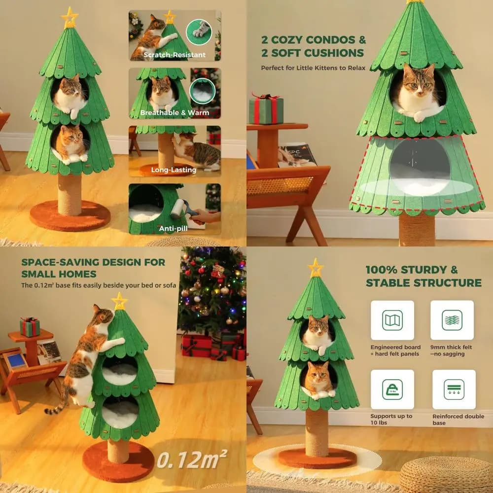 Albero di Natale per gatti da interni: torre da arrampicata per gattini alta 42,9 con 2 case calde per giocare e riposo