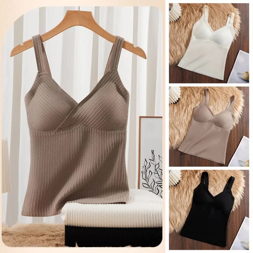 Comfortable V neckline without sleeves warm underwear shirt with striped bottom winter thermal vest without seams autumn clothes women's underwear
