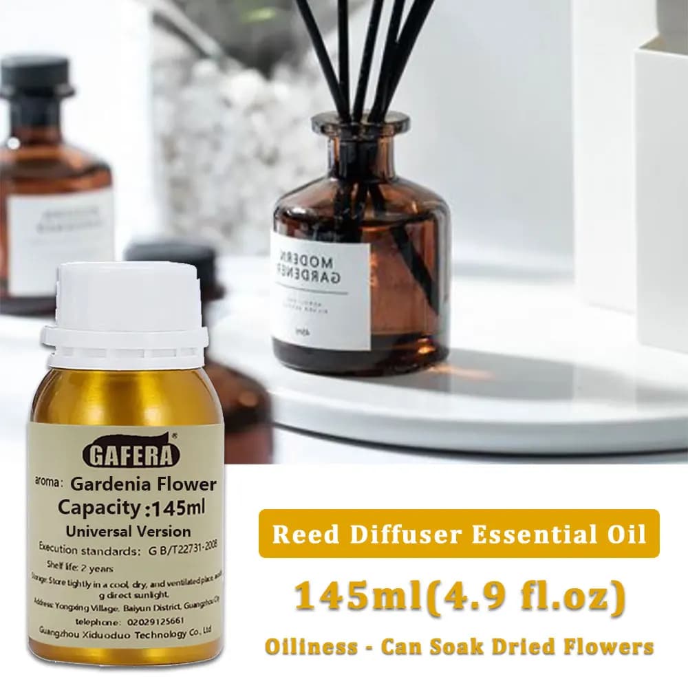 GAFERA 145ml (4.9 fl.oz) Olio Essenziale di Gardenia - Per Diffusori a Bastoncino e Diffusori Aromaterapici Senza Fiamma, Olio di Ricambio per Aromi