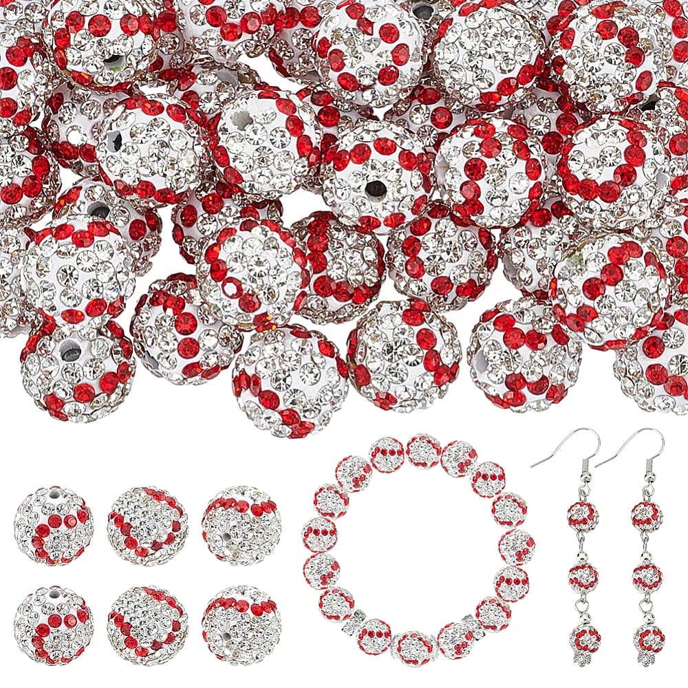 40 Pack 8mm Rhinestone Clay Beads Baseball Polymer Clay Jewelry Beads Pave Disco Ball Clay Bead Sports Round Spacer Bead for DIY