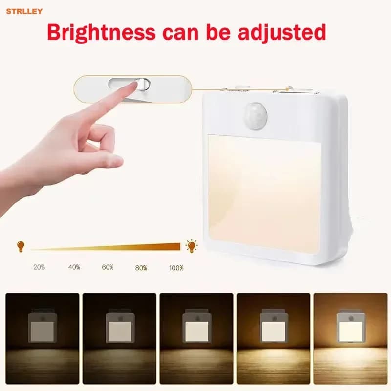 1-2PCS Plug Motion Sensor LED Night Lights Dimmable Cabinet Light for Baby Bedside Bedroom Corridor Wireless Night Lamp Lighting