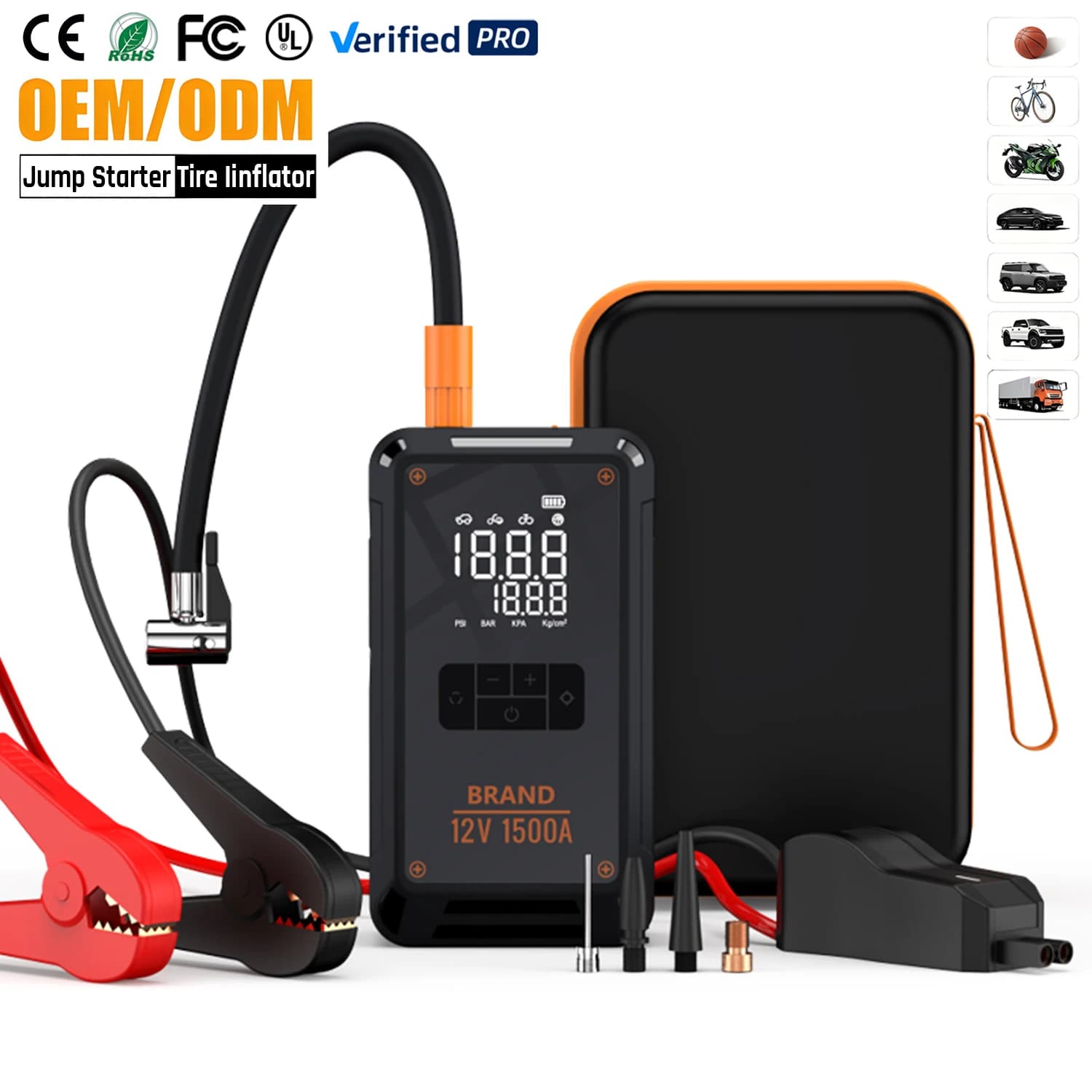 6-in-1 Car Jump Starter 1500A 12V Battery Booster Portable Tire Inflator 150PSI Emergency Power Bank Pump
