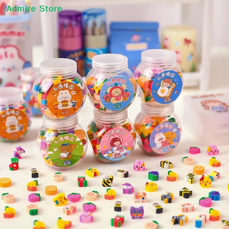 [G]50pcs/set Cute Rubber Eraser Creative Animal Fruit Pencil Erasers Mini Kawaii Stationery Kids Student Office Supplies