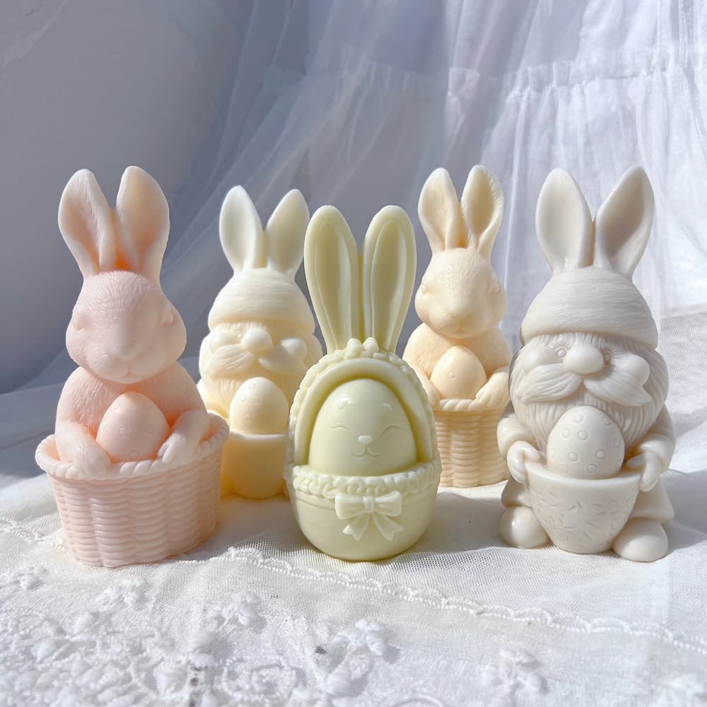 3 disegni uovo coniglio candela in silicone stampo coniglietto resina stampo in silicone animale cera di soia stampo pasquale decorazioni per la casa stampo in cemento