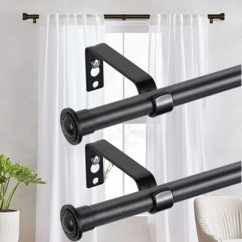 Set di 2 Aste per Tende Nere Facili da Installare - Estensibili da 28 a 78 Pollici, Perfette per Dormitori, Appartamenti e Ambienti - Asta in Metallo Resistente