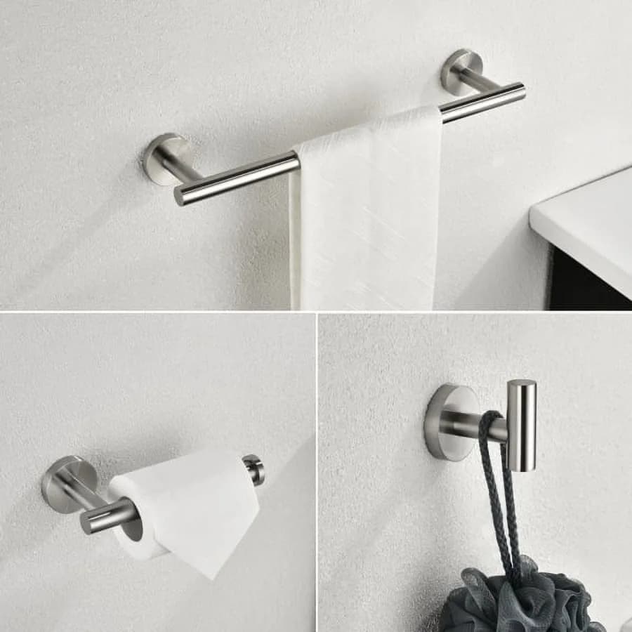 Brushed Nickel Bathroom Hardware Set - 304 Stainless Steel Wall-Mounted Towel Bar Toilet Paper Holder and Hook Anti-Rust Organi