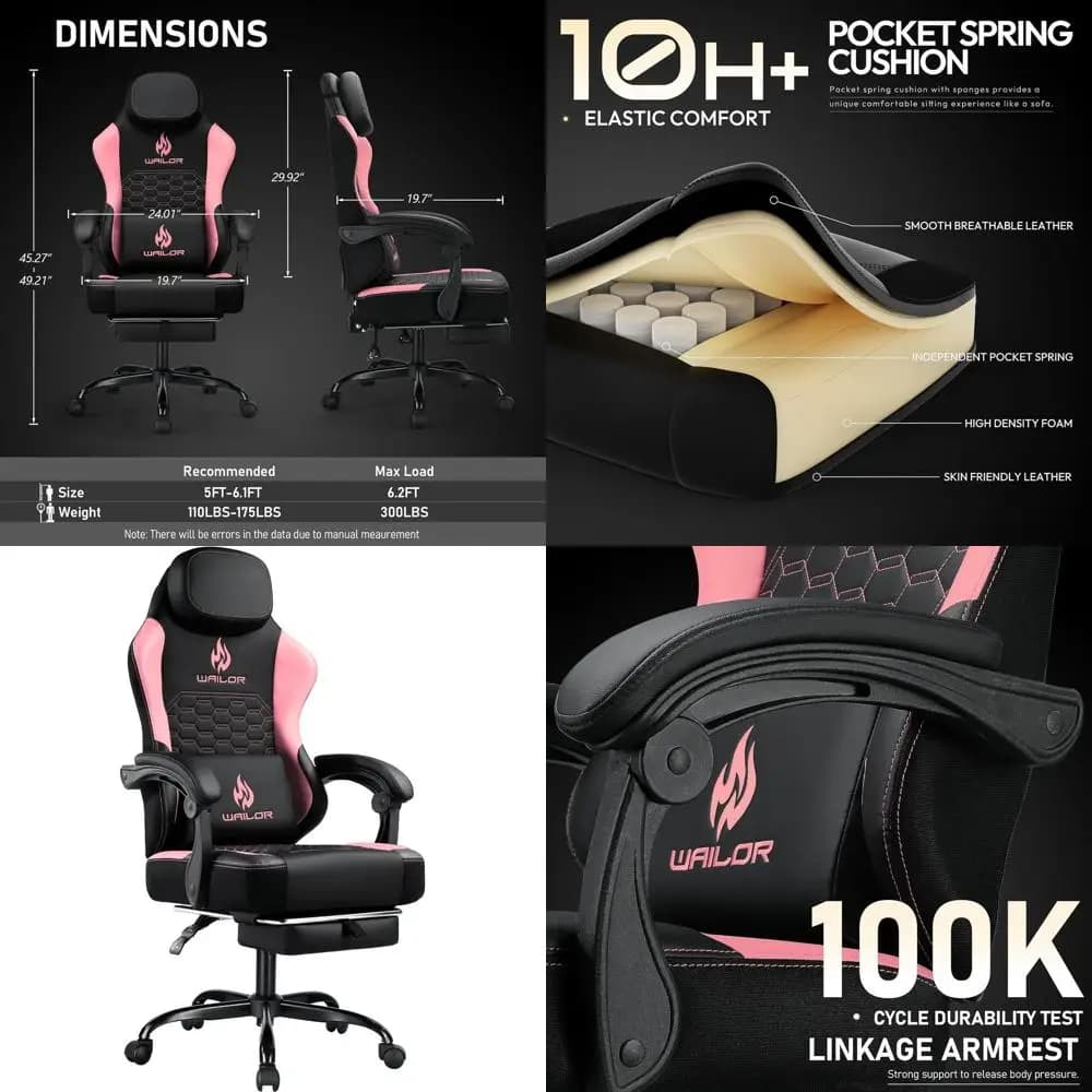 Sedia da Gaming Ergonomica con Schienale Alto, Massaggio, Cuscino a Molle Insacchettate e Supporto Lombare per Adulti fino a 136 kg