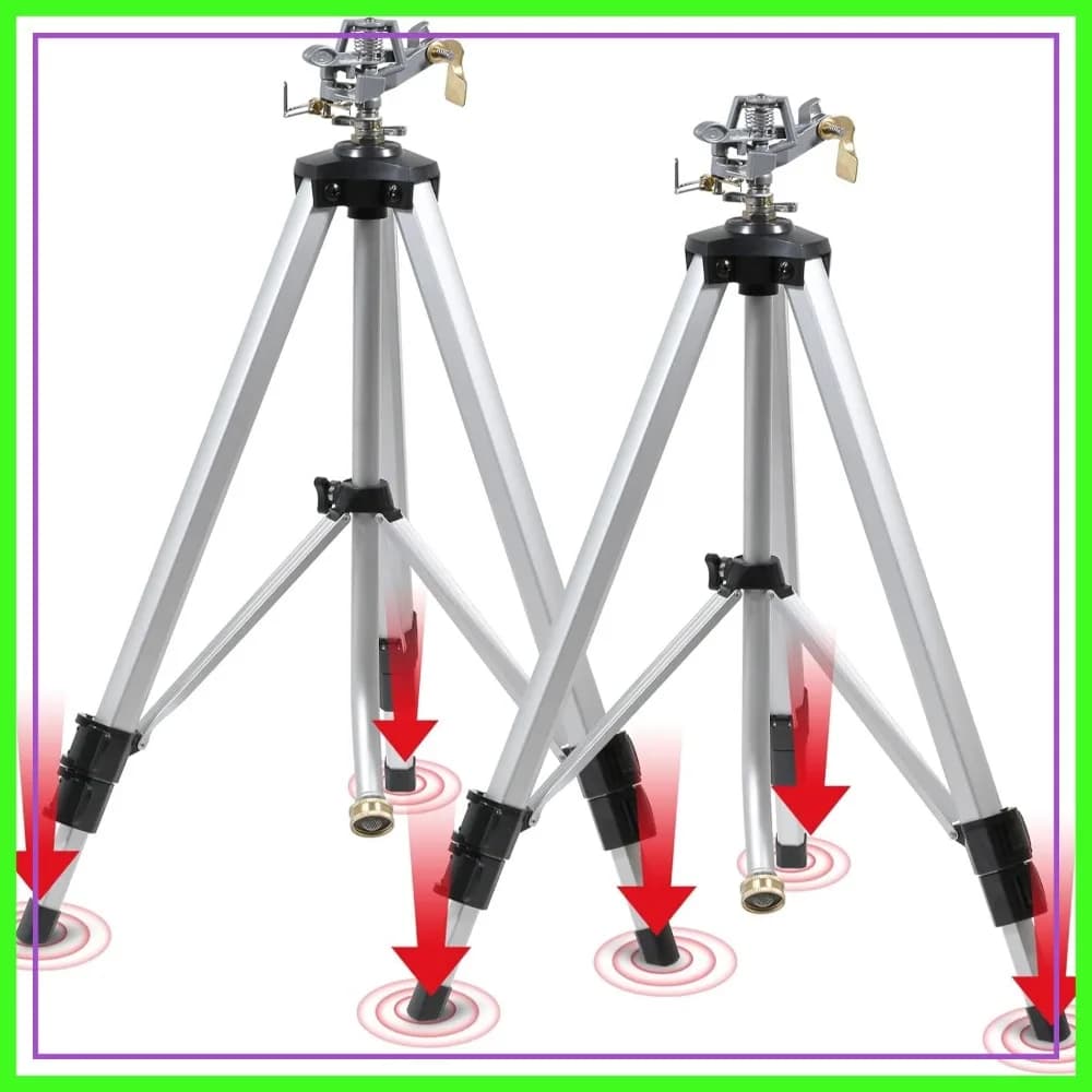 2 irrigatori a impulsi su base treppiede regolabile, 360° ° Irrigatore a Impulsi per Prato e Giardino, Copertura Ampia, Portata fino a 27m