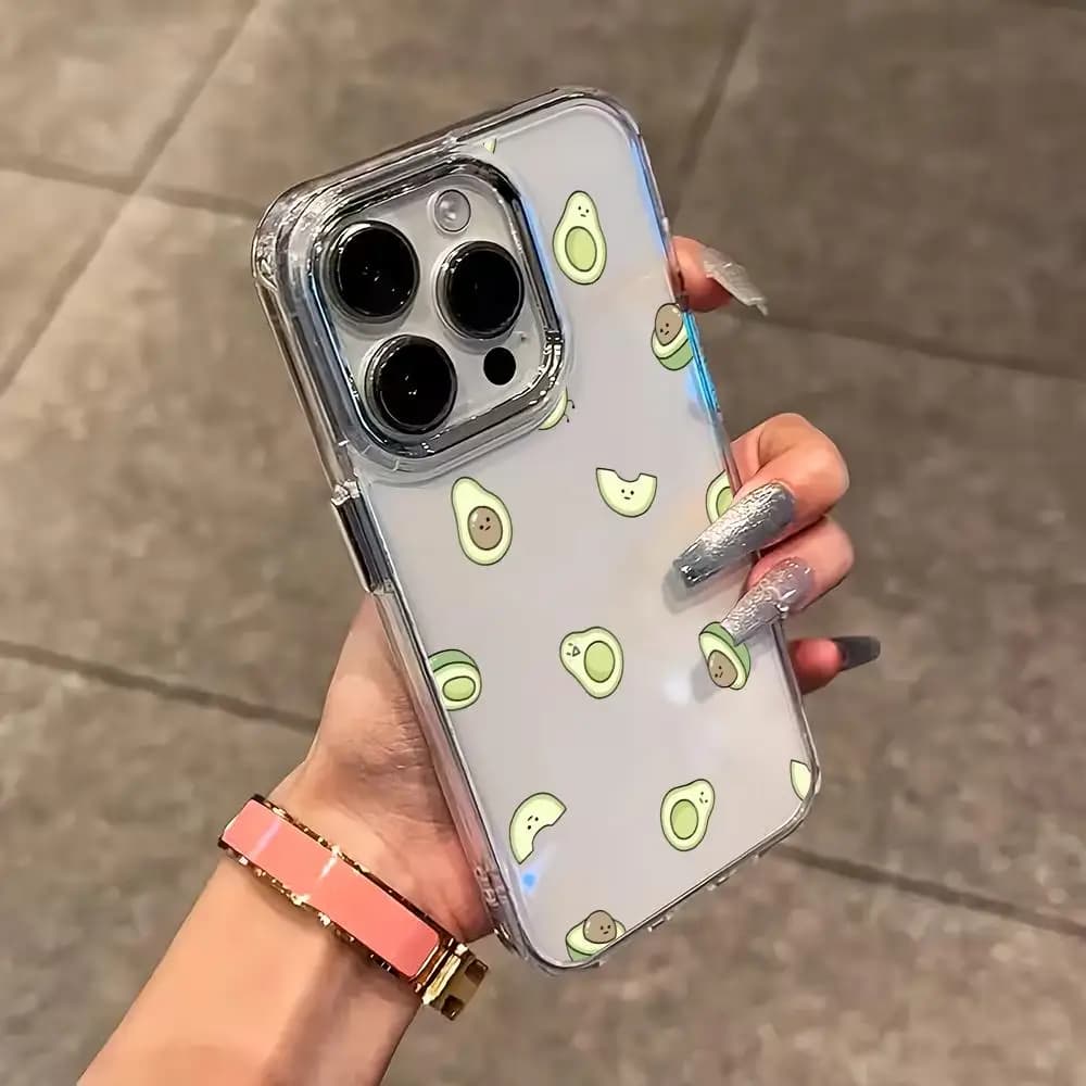 Cartoon avocado transparent phone case suitable for iPhone 17 16 15 14 13 12 11 Pro/Max/Plus anti drop and shockproof back cover