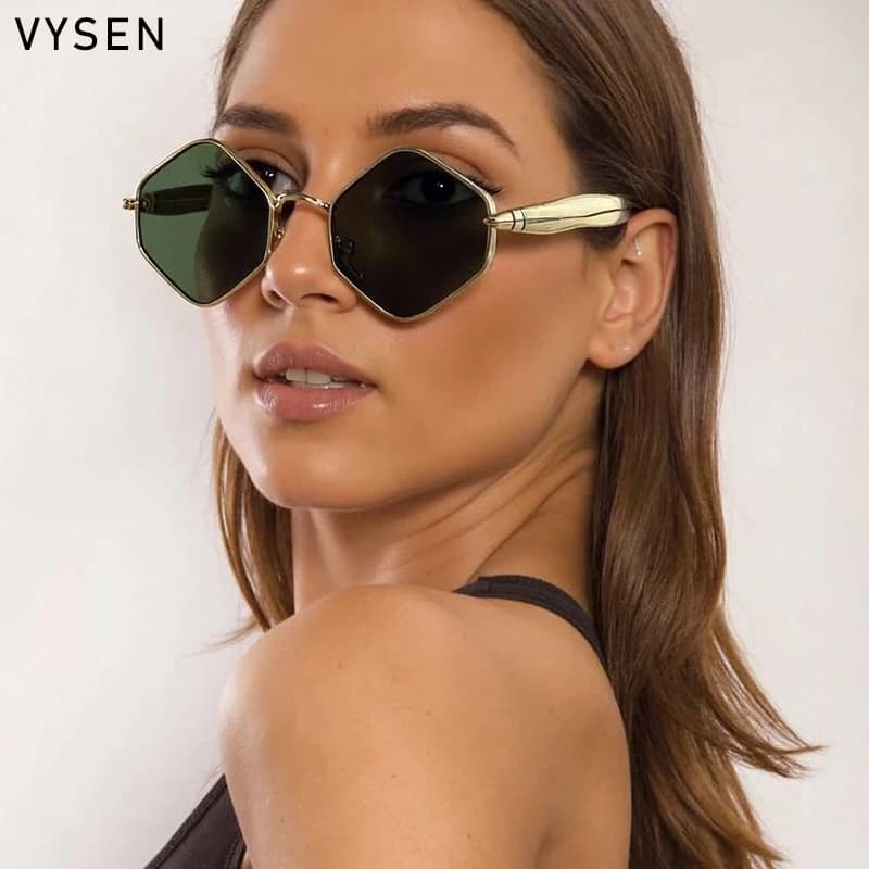 Occhiali da Sole Poligonali Classici da Donna 2026, Marca di Lusso, Montatura Esagonale in Metallo Stile Steampunk, Protezione UV400 per Esterni