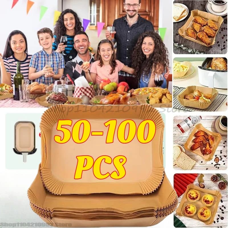Oven Paper Disposable for Air Fryer, Square and Round, Anti-stick Grill Carpet, Oven and Kitchen Card